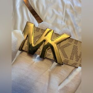 Michael Kors Beige Belt with Gold MK Buckle